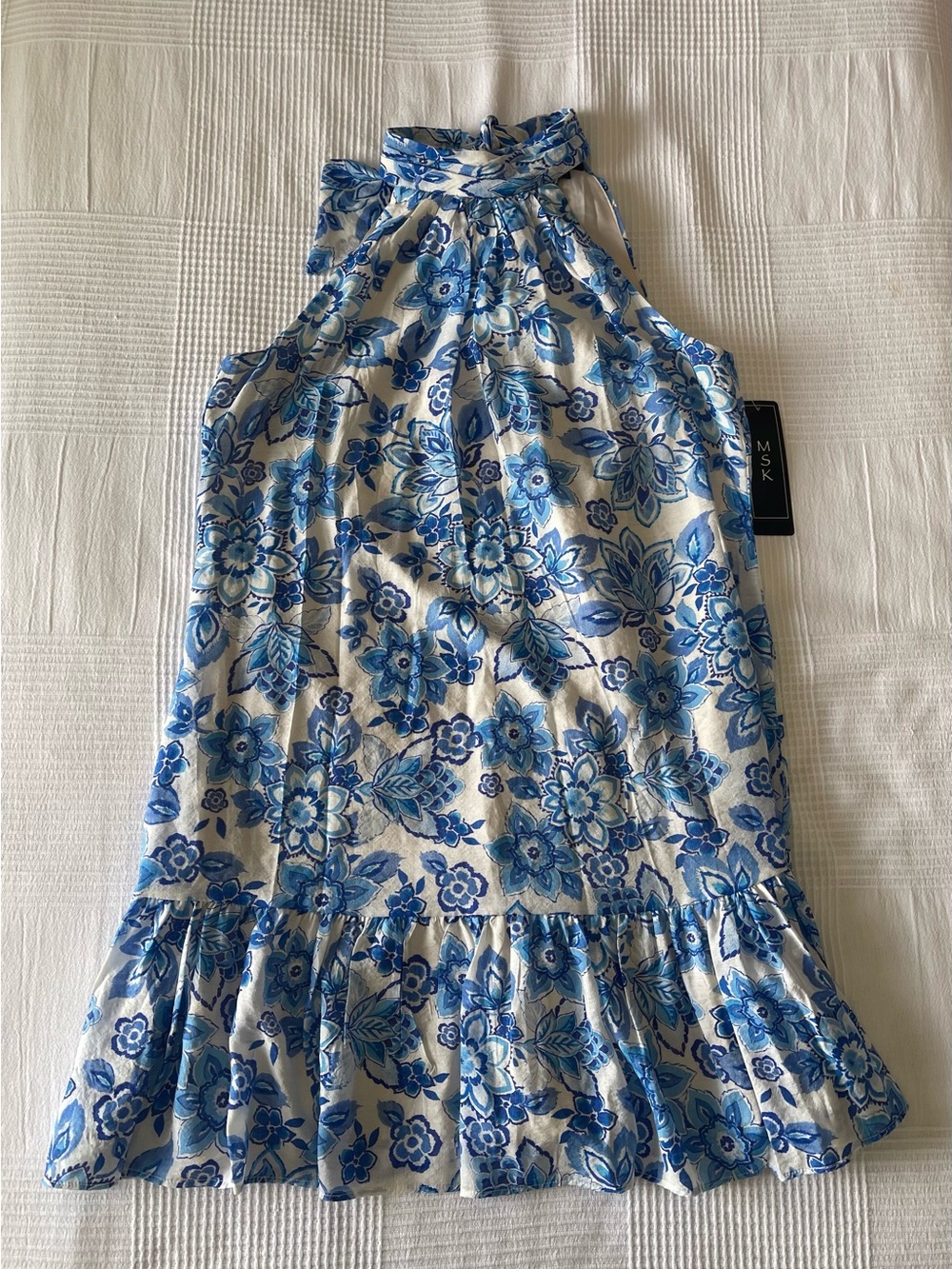 MSK White Dress with Blue Floral Halter Neck - Picture 3 of 13